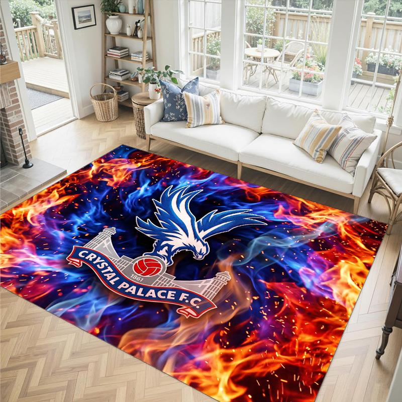 Crystal Palace Fußball Design Kristall Samt Teppich Gemütlich Kein?Rutschfester Teppich mit Aufdruck für Schlafzimmer Wohnzimmer Eingang