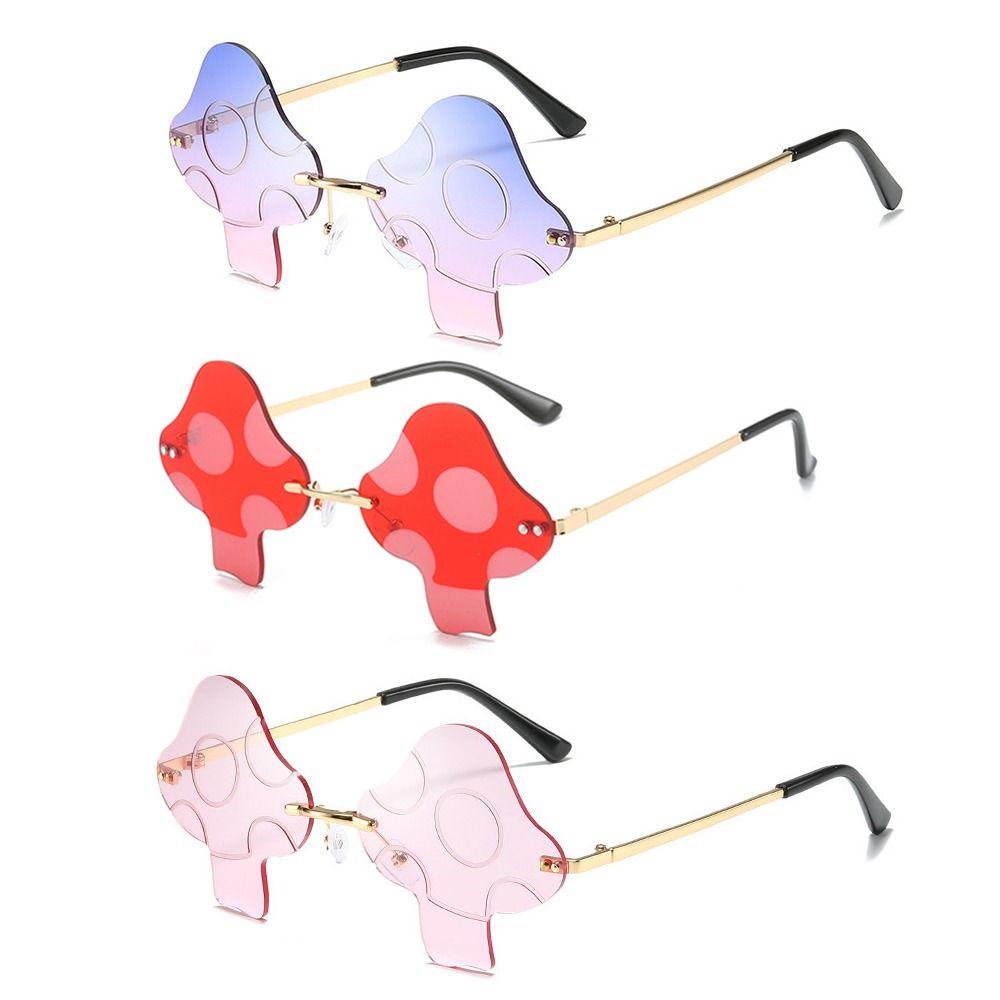 Halloween Transparent Women's Sunglasses Mushroom Shape Irregular Sun Glasses Fun Rimless Mushroom Glasses for Women Girls