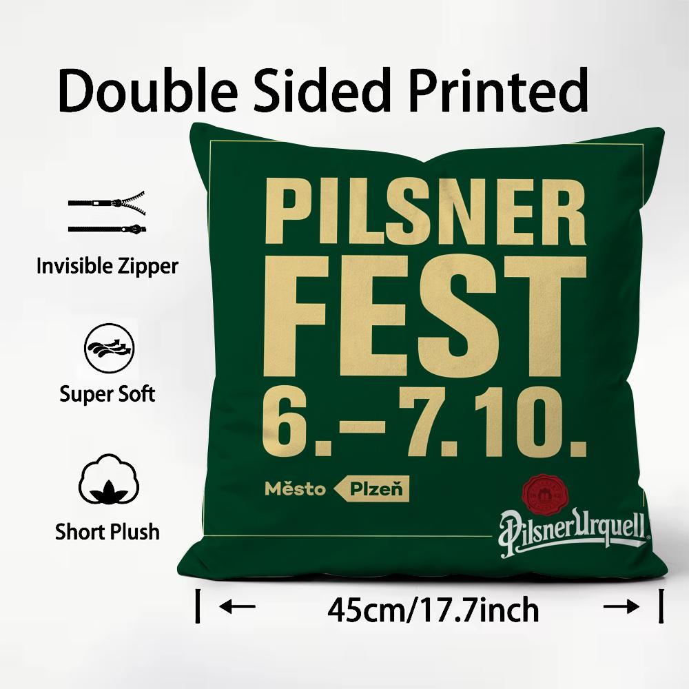 Beer P-Pilsner U-Urquell Cushion Cover Pattern Printed Pillowcase for Living Room Sofa Cushion Cover & Bedroom Decor