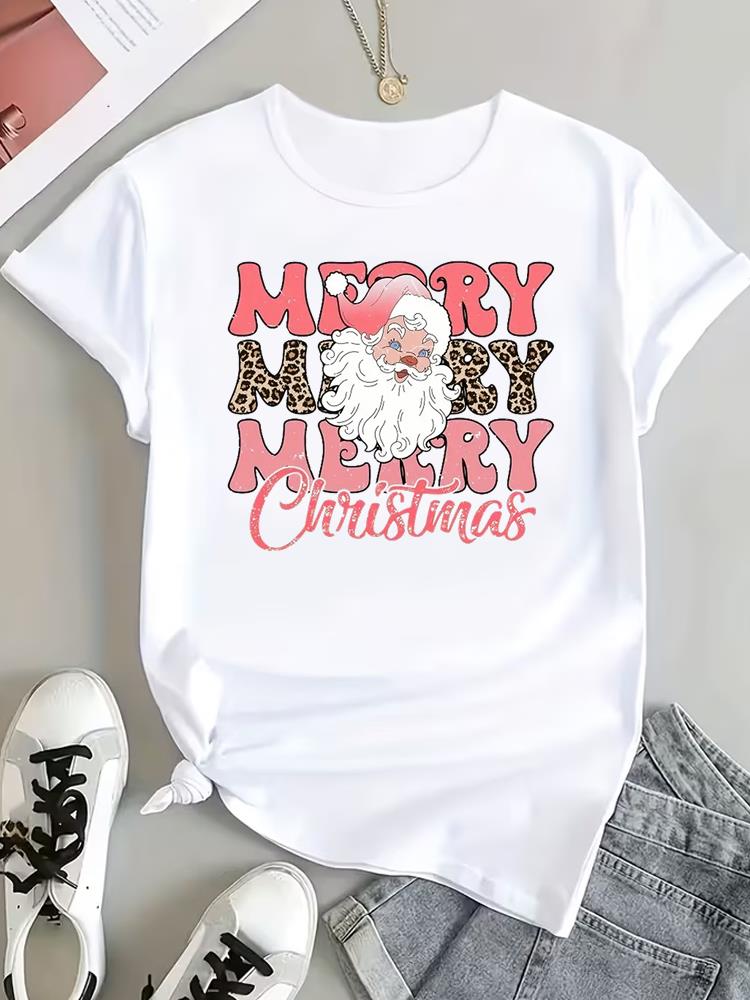 (Asian Size) Trend Letter Cute Tee Top Print New Year Clothing T Shirt Women Fashion Christmas Festival Woman Short Sleeve Graphic T-shirts