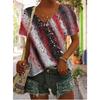 T-shirt da donna retrò casual nera moda scollo a V pullover manica corta stampata larga top quotidiano