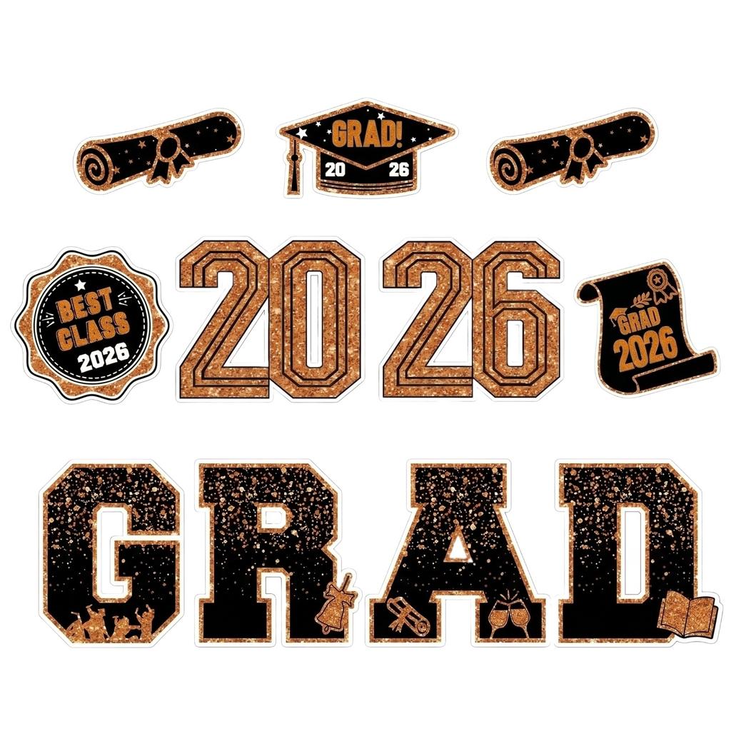 2026 Graduation Decorations, Patio Signs With Stands, 2026 Glittering Plastic Patio Signs For College Graduation Parties