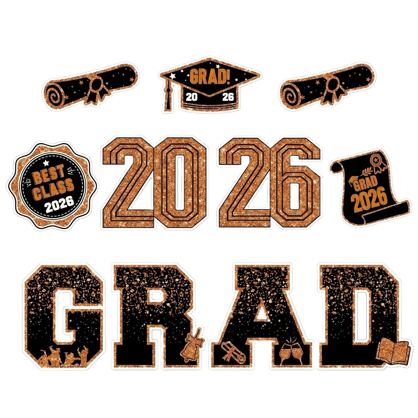 

2026 Graduation Decorations, Patio Signs With Stands, 2026 Glittering Plastic Patio Signs For College Graduation Parties One Size