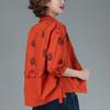 Women 3/4 Sleeve Loose Short Coats Spring Autumn All-matched Casual Cotton Print Single Breasted Jackets