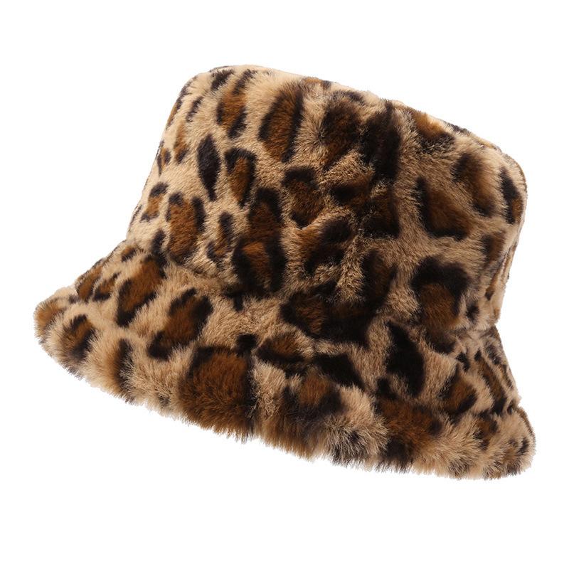 Hat Female Winter Leopard Print Bucket Hat Female Thermal Basin Hat Plush Bucket Hat