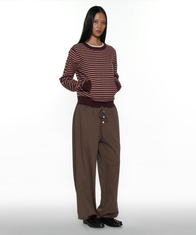 PARTIMENTO WOMEN Pwc Two-Way Pocket Knit Crew_Plum Stripe
