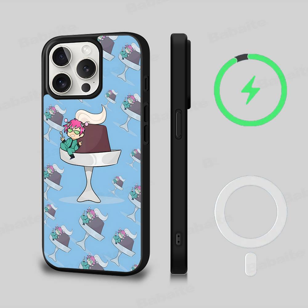 Cute Kitty Boy Saiki Kusuo Magnetic Case For IPhone 17 16 14 13 12 11 15 Pro Max Plus Wireless Charge Phone Cover