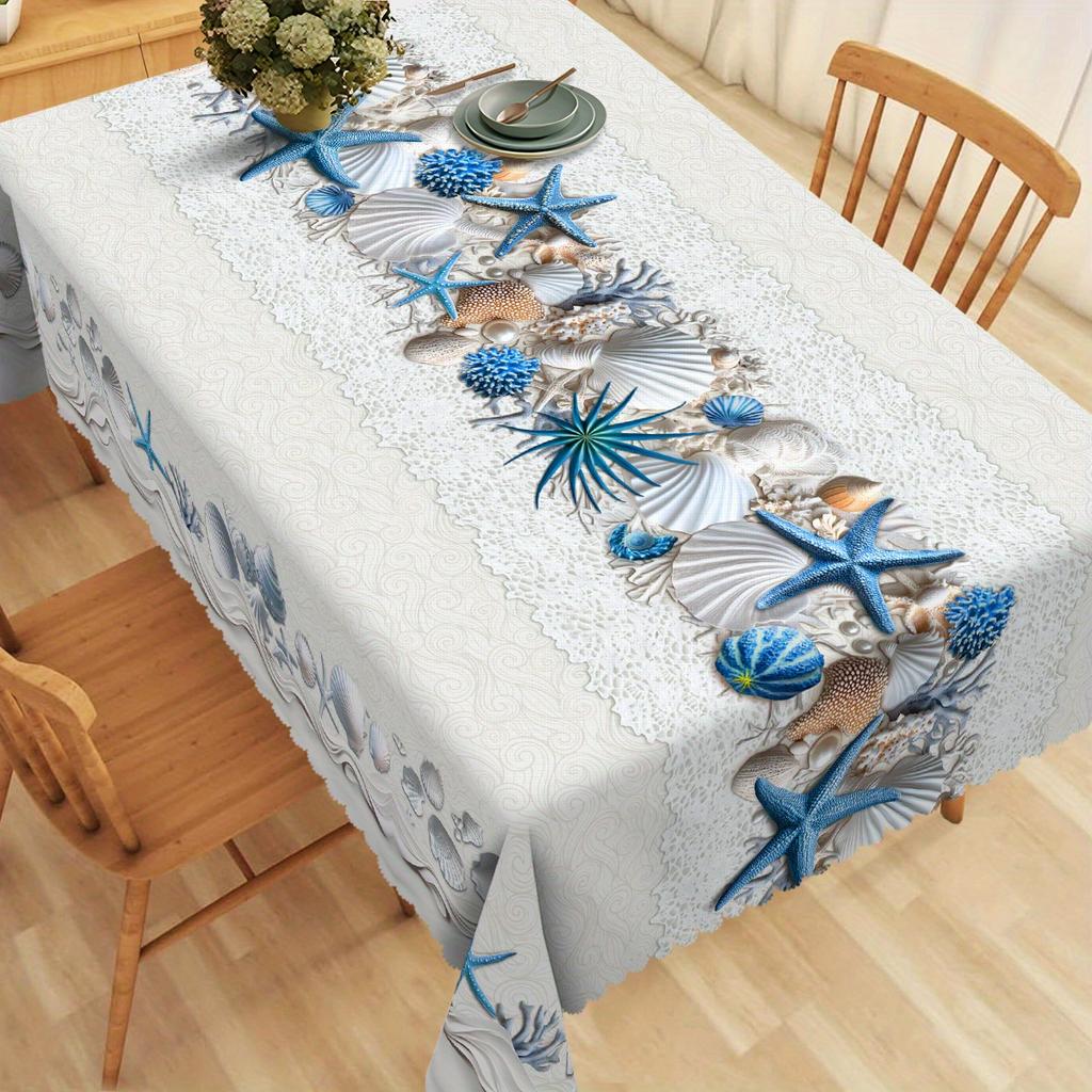 Tovaglia Rettangolare a Tema Oceanico per Decorazione Tavola Estate Stella Marina Conchiglia Conchiglia Corallo Cucina Tavola da Pranzo Decorazioni per Feste in Casa