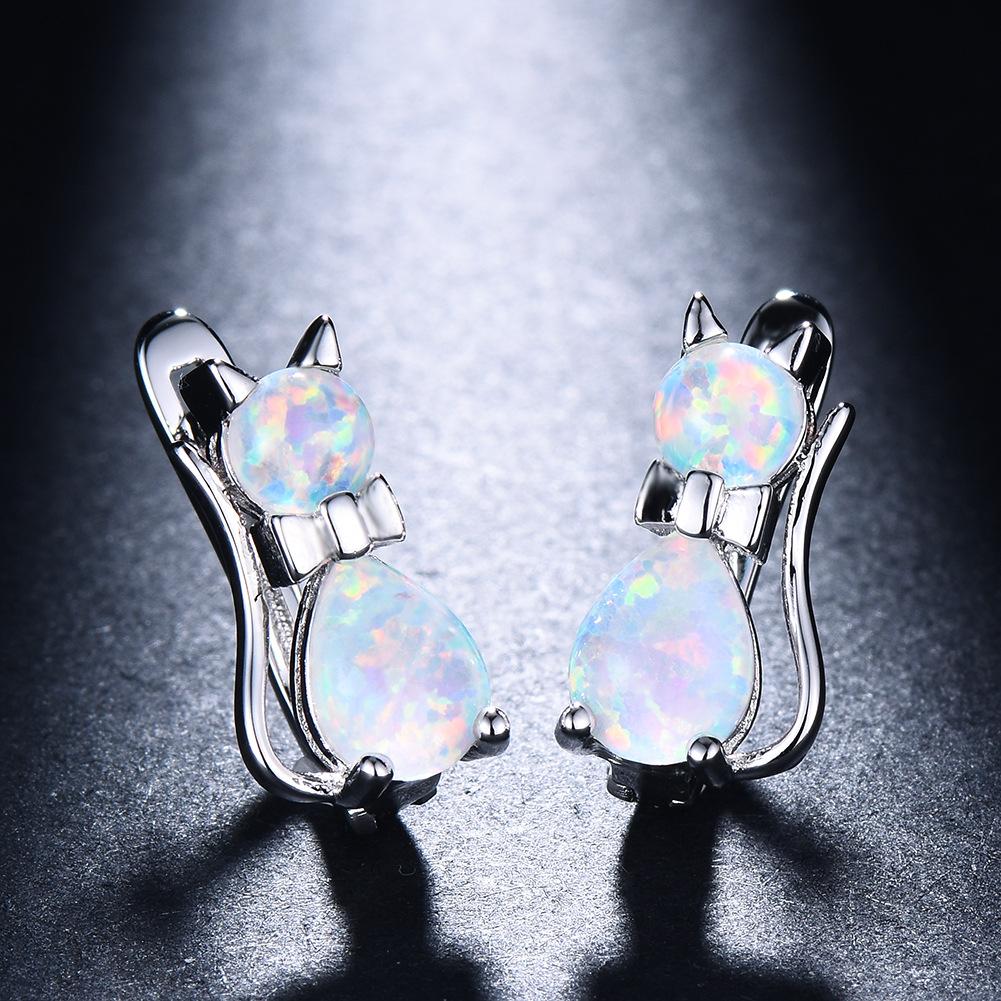 Japanese Korean Mini Creative Earrings Blue Cat Ear Buckle Small Cartoon Fashion
