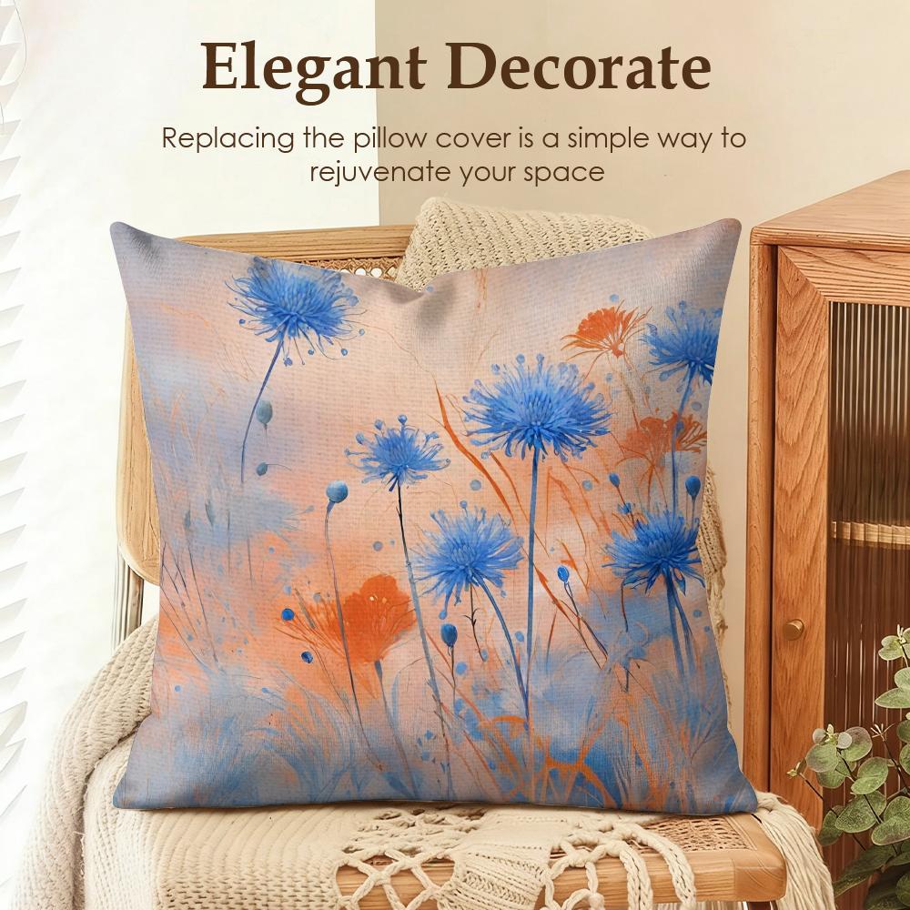 Flower Cornflower Cushion Cover Natural Linen Organic Fabric DoubleSided Printing Sofa Home Decor Gift Pillow Case