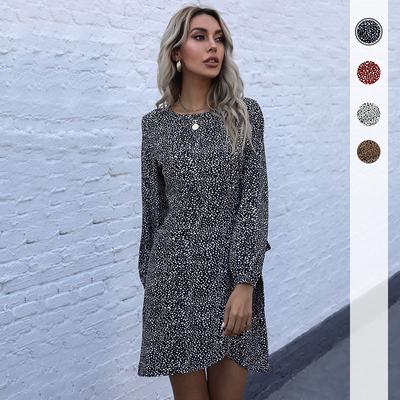 Temperament and Elegance Outer Wear Vintage Women's Lace-up Irregular Leopard Print Long Sleeve Dress Autumn and Winter