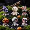 6PCS Halloween Funny Skeleton Mummy Ornaments, Mini Resin Miniature Statues, Halloween Scene Decoration Gifts