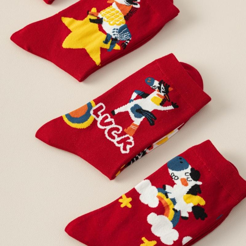 1/4Pair Cartoon Pony Socks  Year Red Socks Autumn Winter Warm Mid-Tube Socks For Men Women Christmas Party Gifts