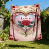 1pc Heart Love Rose Outdoor Flannel Blanket Soft All Season Polyester Throw , Perfect for Picnics & Travel , Picnic Accessory