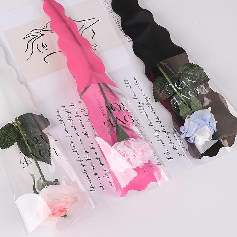 50pcs Mermaid Wavy Pattern Flower Bouquet Gift Cellophane Bag Wrapping Paper Bag Valentine's Day Mother's Day Single Rose Bags