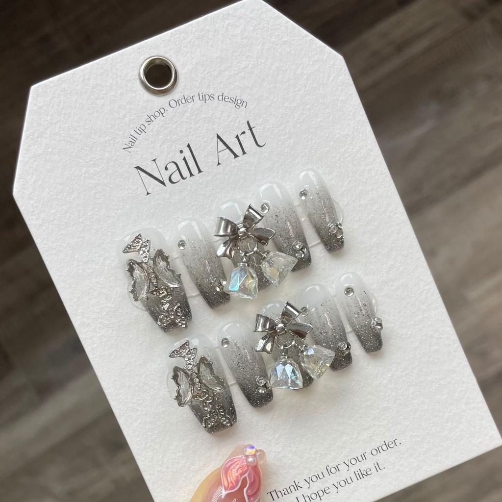 10pcs/set Purely Handmade Wearable Nails Removable Nail Art French Simple False Nails Finished Long and Short Nails