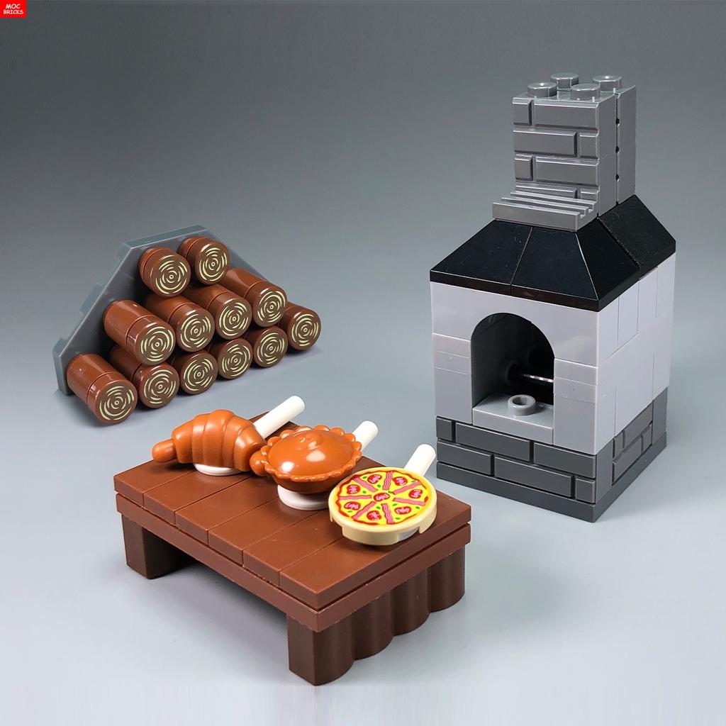 MOC Mattoncini Forno Cucina Pollo arrosto Cibo Pizza Cottura Panino ripieno al vapore Blocchi da costruzione Città Amici Giocattoli fai-da-te per Bambini