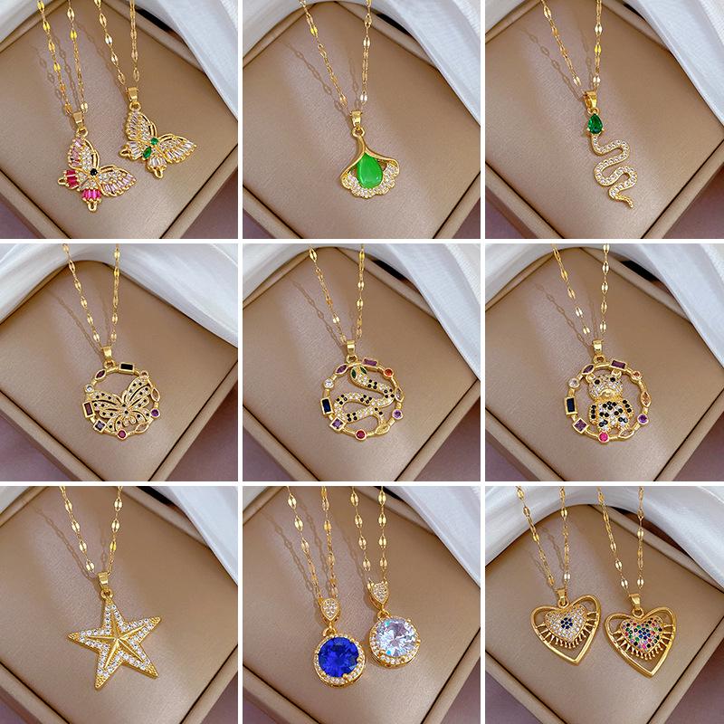 Titanium Steel Micro-Inlaid Gold Plated Women's Lucky Bead Necklace - Trendy Clavicle Chain Accessory