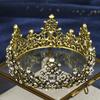 Antique Golden Vintage Heavy Duty Round Crown Baroque Crystal Flower Crown Tiara for Women Refined Banquet HairBand
