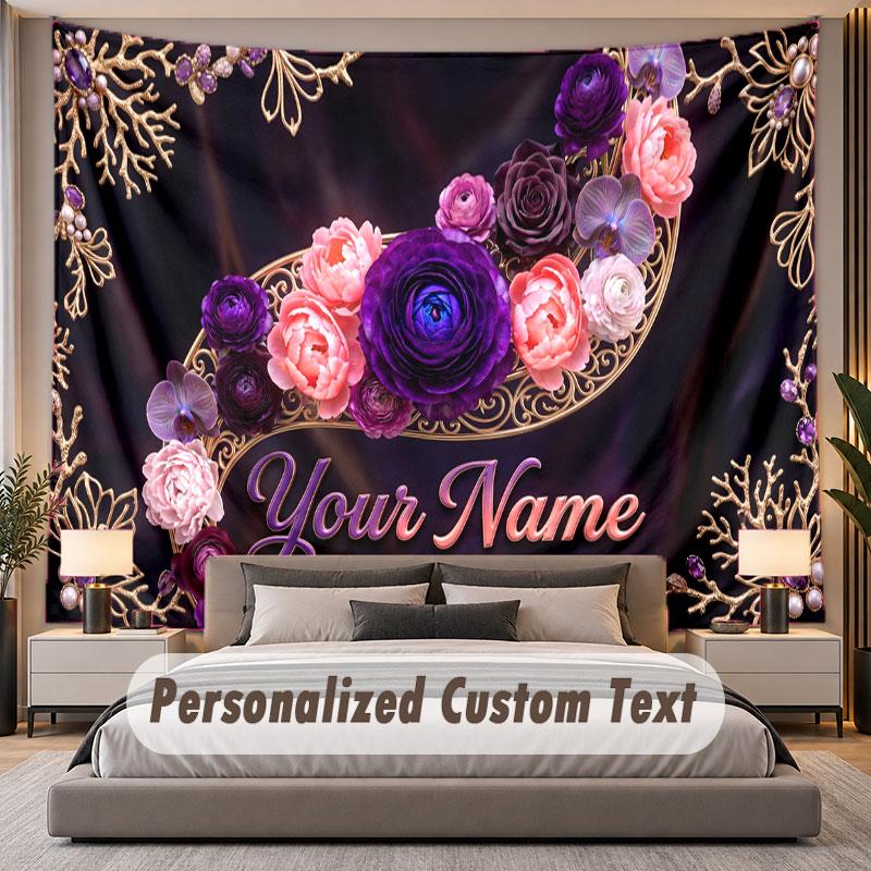 Floral Garden (95) Theme Personalized Tapestry Custom Name Text Wall Hanging Tapestry Home Background Decoration