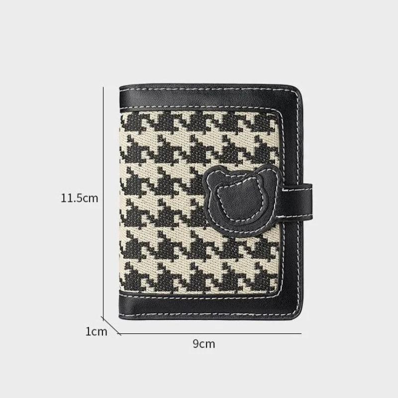 Cute Maoni Bear Wallet Autumn Checkered Short Lightweight Card Bag Fashionable Small Wallet Large Capacity for Women Card Bag