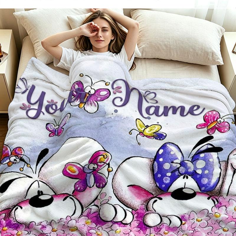 1PC Diddl Custom Name Patterned Flannel Blanket Suitable For All Seasons for Home Decor Warmth and Comfort Gifts Holiday Present