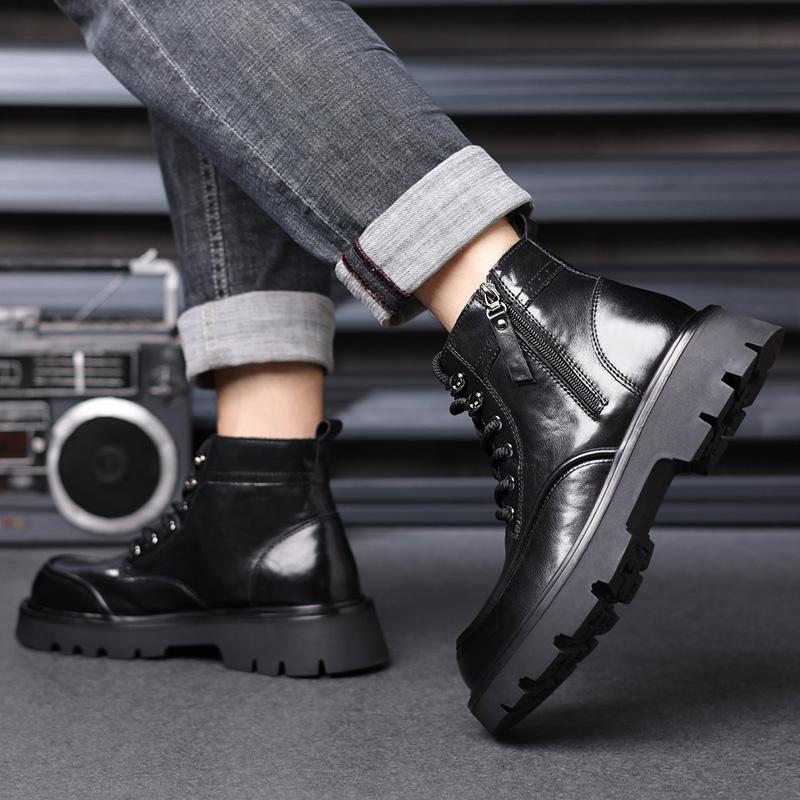 Luxury Quality Designer Men Genuine Leather Shoes Outdoor Business Casual Leather High Top Boots Lace Up Outdoor Motorcycle Boot