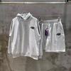 Sy Meichao Street Hip Hop Embroidered Letter Fleece Hooded Sweater Boys and Girls Casual Shorts Set