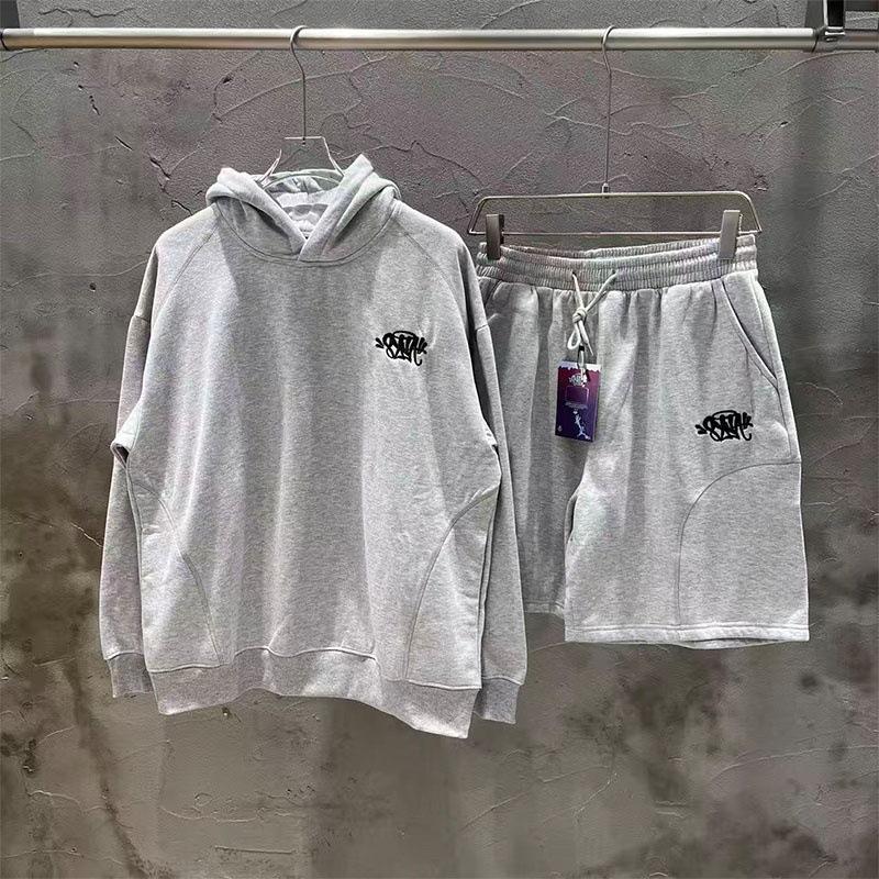 Sy Meichao Street Hip Hop Embroidered Letter Fleece Hooded Sweater Boys and Girls Casual Shorts Set