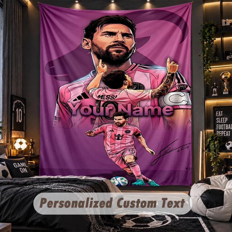 TapestryLionel Messi Custom Name Text Personalized Wall Hanging Tapestry Home Wall Decor