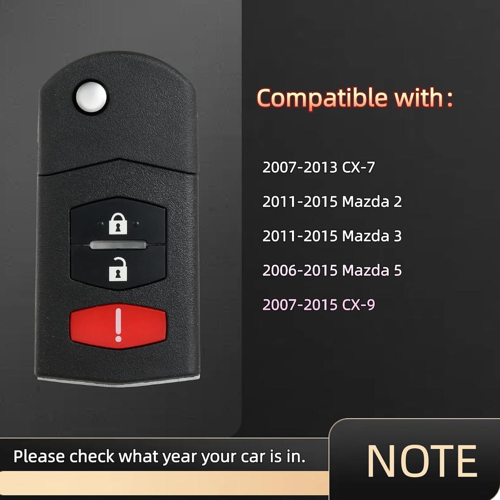 Key Fob Remote Replacement Compatible with 2006-2015 Mazda 5/2011-2015 Mazda 2 3/2007-2013 CX7 CX9 Keyless Entry Remote Car
