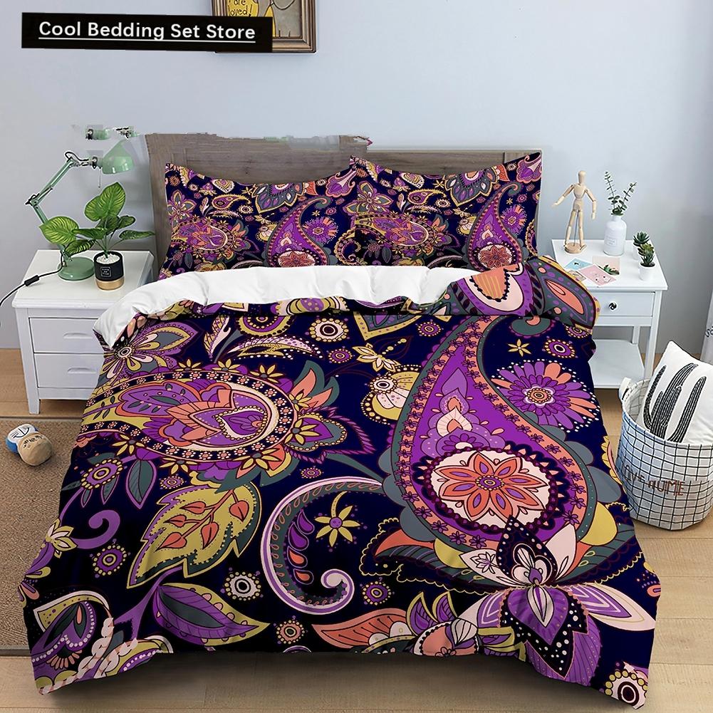 Indian Floral Style King Queen Duvet Cover Colorful Boho Mandala Bedding Set for Adults Geometric Exotic Polyester Quilt Cover