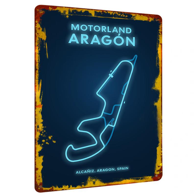 

Motorland Aragon Circuit Neon Style Metal Wall Art Spain Race Track Decor for Home Garage 20x30cm（7.8x11.8inch）