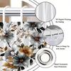 1Pc Grey And Gold Floral Patterned Shower Curtain With Hooks, Polyester Fabric, Suitable For Bathroom Dcor.