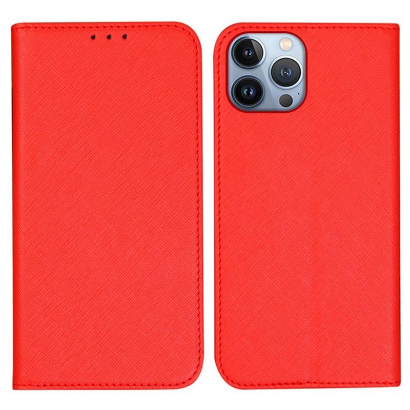 

For iPhone 16 Pro Case Cross Texture PU Leather Phone Cover Magnetic Closure Red
