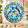 2D Flat Acrylic Puzzle Sun Catcher, Sunrise Four Dolphins Waves Theme Sun Catcher Puzzle, Home Garden Decoration, Suitable for Christmas, Thanksgiving