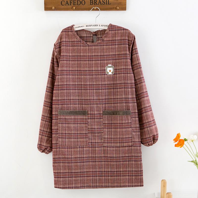 Japonská kostkovaná zástěra s medvědem, voděodolná: Otočný, Odolný proti skvrnám Kuchyňský ochranný oděv