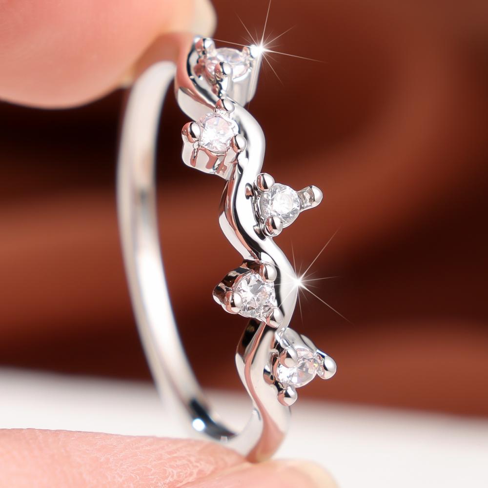 Charming Three Colors Available Wave Zircon Band Ring for Women Daily Wear and Party