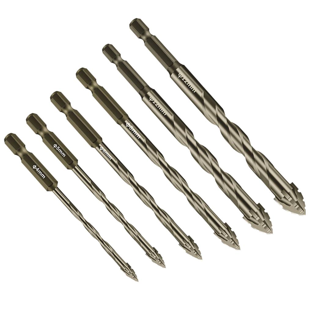 Serrated Tile Drill Bit Four-Edged Hexagonal Shank Drill Bit Drilling Tool for Glass Ceramic Concrete Brick