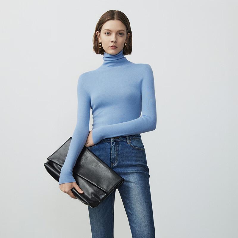 LANCY Pure Wool High-Neck Knit Sweater