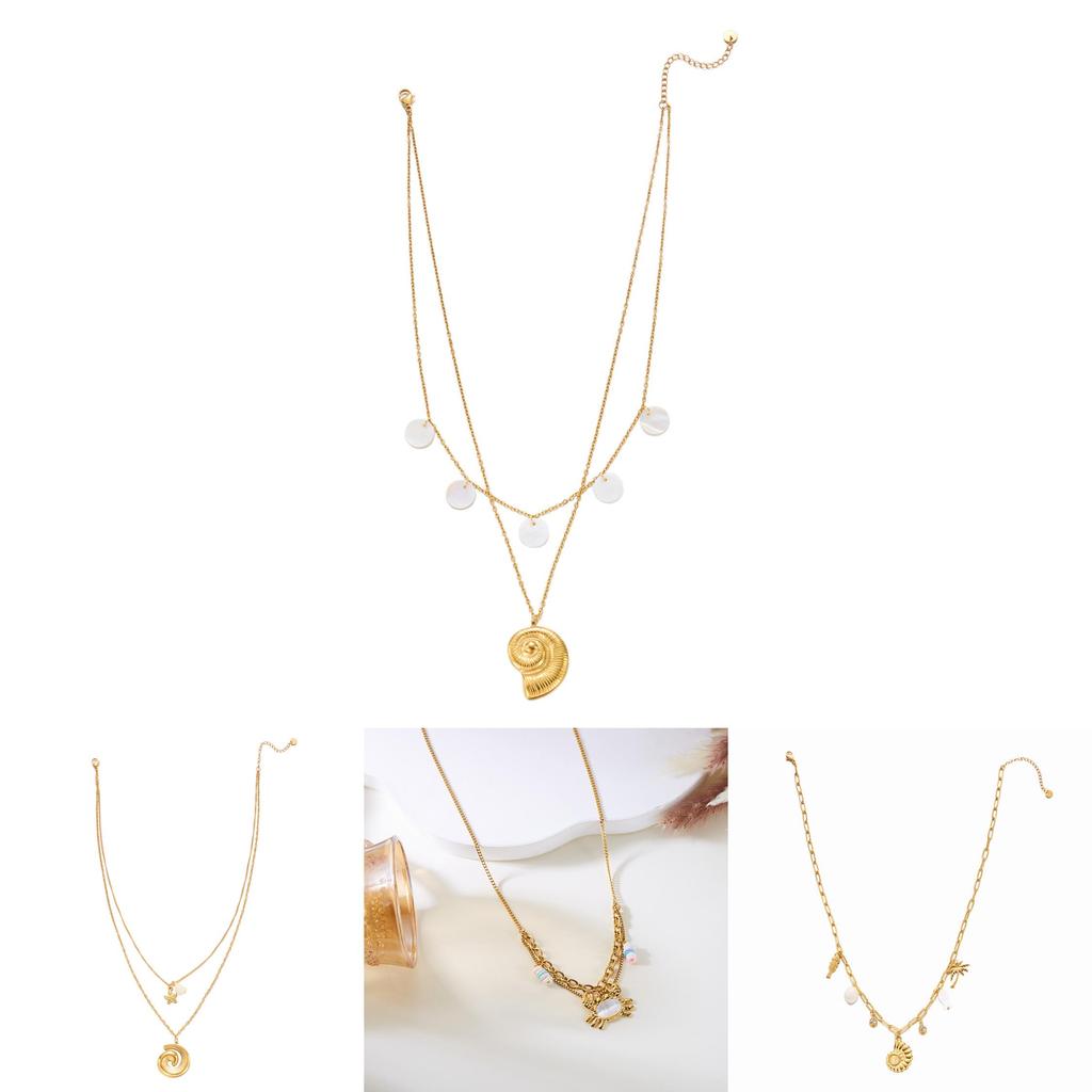 Bohemian Ocean Shell Sun Pendant Necklace For Women Summer Vacation Jewelry