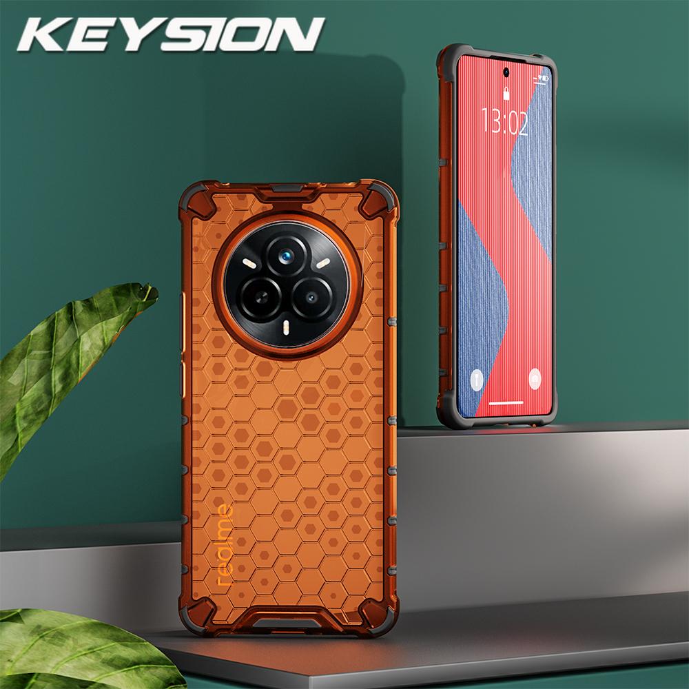 KEYSION Shockproof Armor Case for Realme 14 Pro+ 5G Soft Silicone+PC Transparent Honeycomb Phone Cover for OPPO Realme 14 Pro 5G