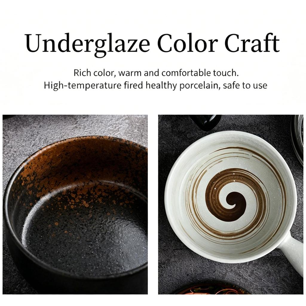 Ceramic Baking Bowl with Handle, Japanese Style Heat Resistant Deep Bowl Microwave Oven Safe Kitchen Food Bowl for Soup Salad Pasta Dessert Dinnerware