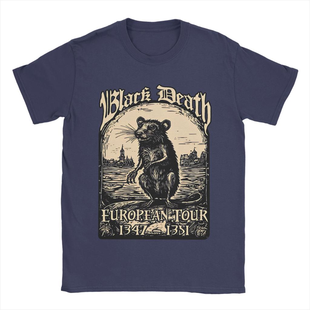 Bubonic World Tour T Shirts Men's Cotton Funny T-Shirt Round Collar Black Death European Tour Tees Short Sleeve Clothing
