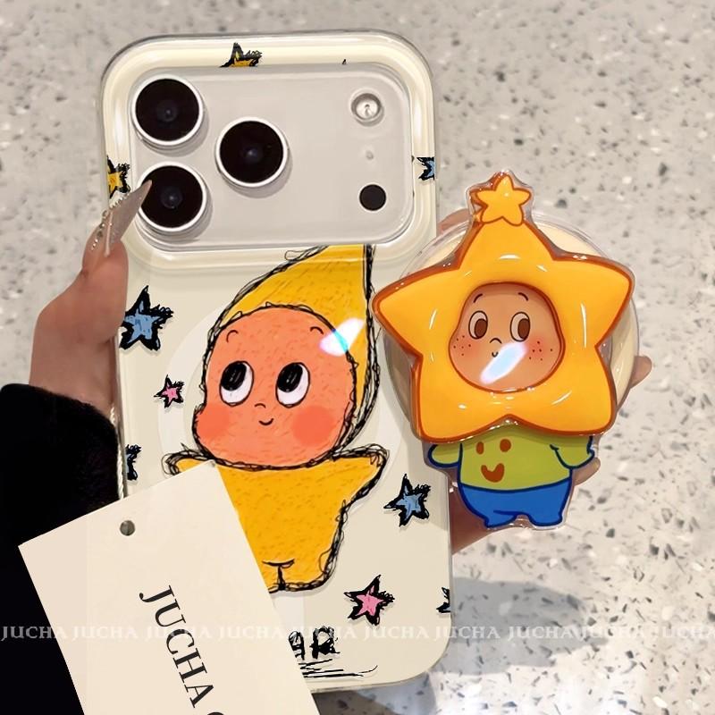 

Cute Cartoon Elf Clear Phone Case with Magnetic Holder, Shockproof Cover for iPhone 16/15/14 Pro Max iPhone 17 Pro Max