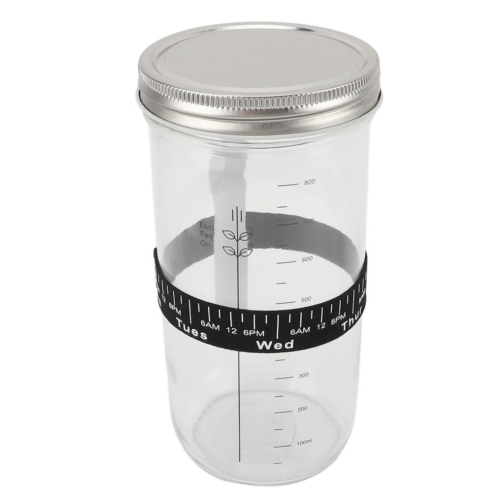 Sourdough Bread Starter Kit 34oz Glass Jar with Lid Date Feeding Mark Band Thermometer Band Silicone Scraper Bread