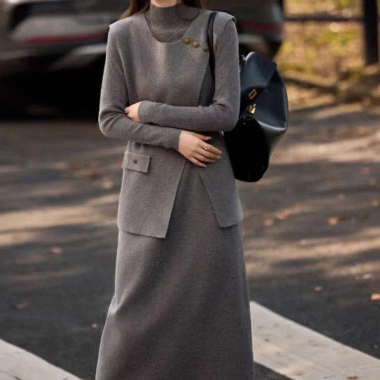 Ji Duo Yan 1248: 2025 Autumn/Winter Women's Solid Color Intellectual Commute Set Dress