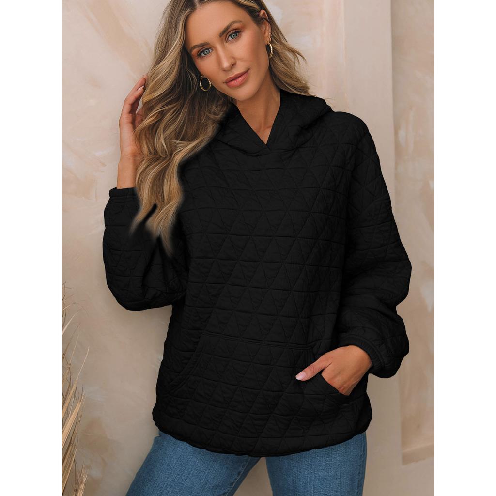 Autumn  Solid Color Women's Hoodie Casual Style Pocket Quilted Long Sleeve Top