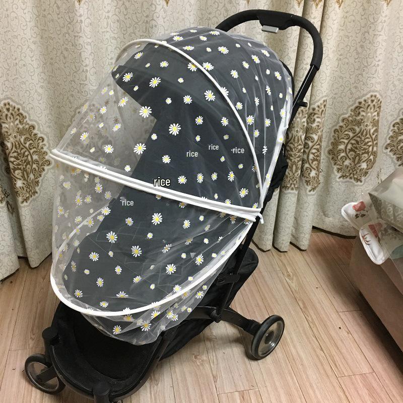 Universal Baby Stroller Mosquito Net with Zippered Embroidered Chrysanthemum Design