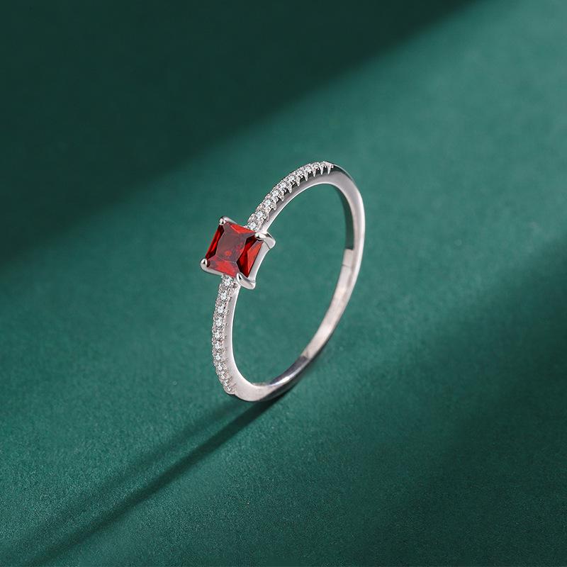 12 Birthstone 925 Sterling Silver Women's Zircon Ring - Elegant Red Book Style Jewelry, Perfect Birthday Gift